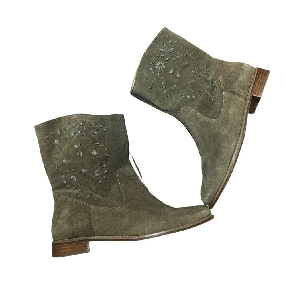 Jack Rogers Olive Green Suede Kaitlin Ankle Boots Size 6.5